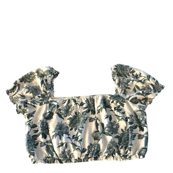 Abercrombie & Fitch Linen Blend Cropped‎ Floral Top Blue White Size XL - Picture 7 of 10